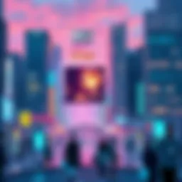 A cityscape showing people using artificial intelligence technology in various ways, such as smart devices and healthcare solutions.
