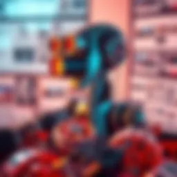 A robot with a film camera, surrounded by film reels and storyboards, illustrating the role of AI in movie production