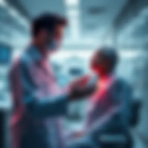 A doctor using AI technology to assist a patient in a modern clinic