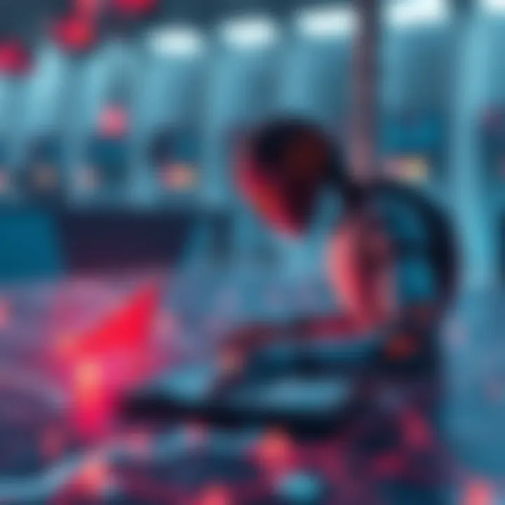 A futuristic setting showing a robotic figure strategizing on a digital map with political icons, representing AI's role in war and politics.