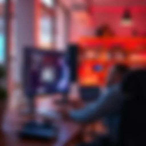 A person creating promotional material with AI tools on a computer in a publishing office.