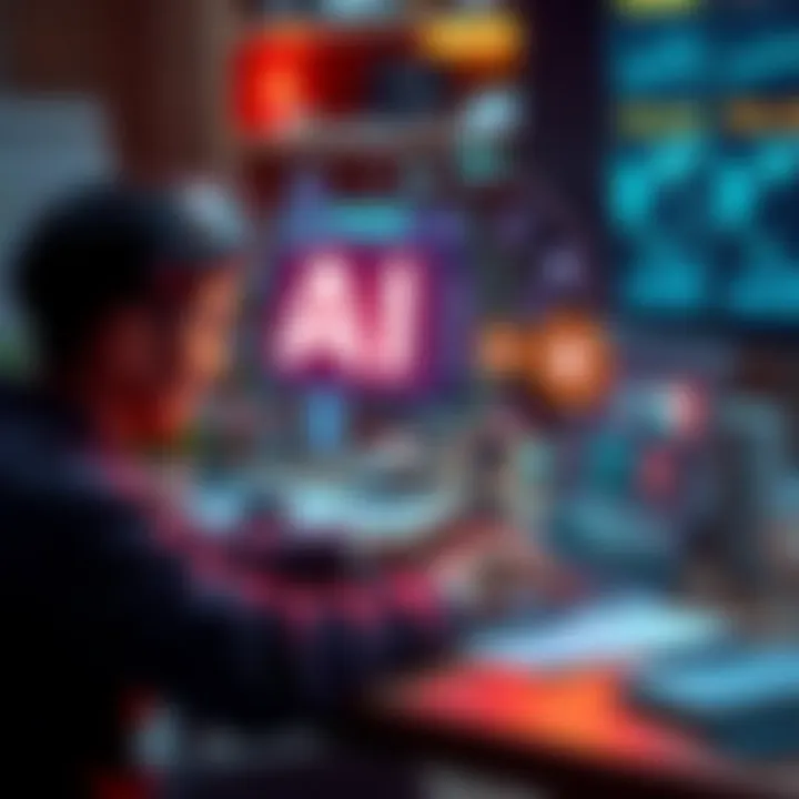 A person using a laptop with AI software for productivity tasks, surrounded by digital tools and notes.