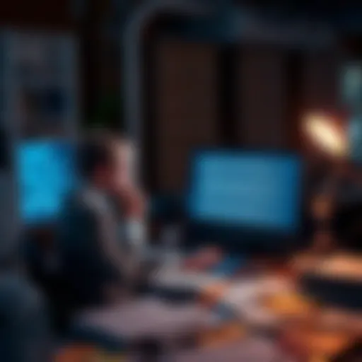 A person sitting at a desk surrounded by papers and a laptop, visibly frustrated while looking at AI-generated text on the screen.
