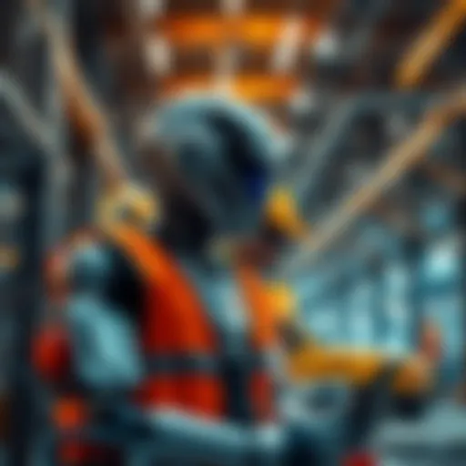 A robot working alongside human workers in a construction site, highlighting AI's role in industry