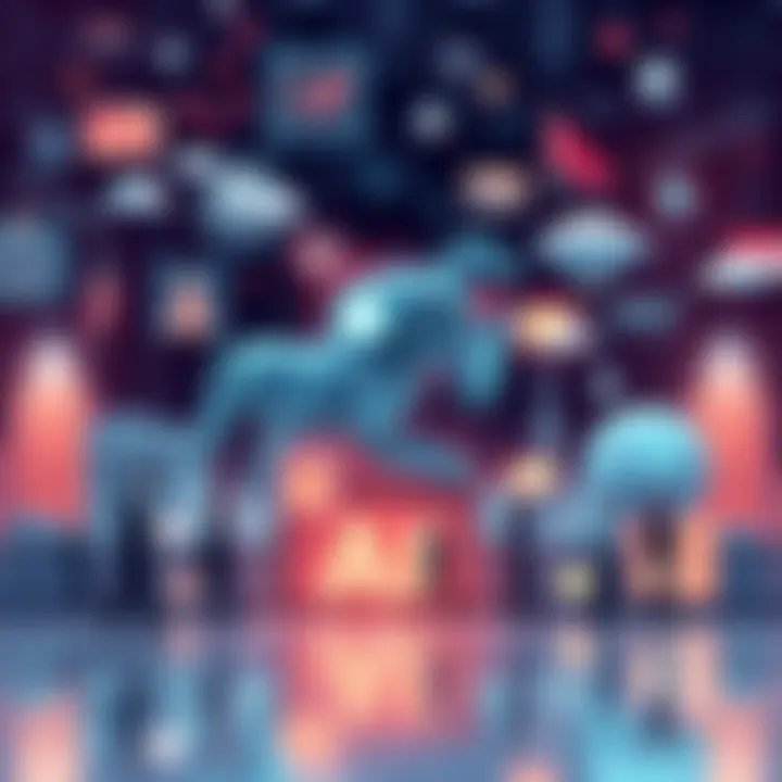 A digital illustration showing AI technology impacting various aspects of life, including politics, society, and daily activities in 2026.