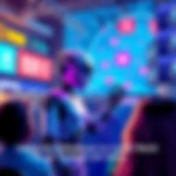 A digital character representing an AI influencer, engaging with an audience, surrounded by subscription icons and content previews.