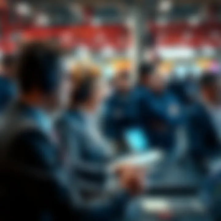 An image showing AI executives discussing technology's impact on employment, with concerned workers in the background.