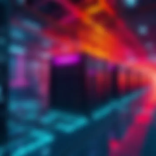 A visual representation of AI infrastructure with servers and power sources, highlighting energy consumption issues and potential alternatives like innovative materials.