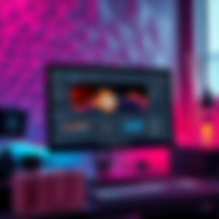 A computer screen showing Blender software with AI models integrated, featuring vibrant visuals and 3D elements.