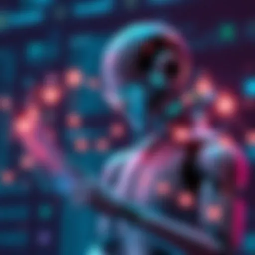 A robot analyzing data with multiple paths branching out, each representing different interpretations, showing its decision-making process