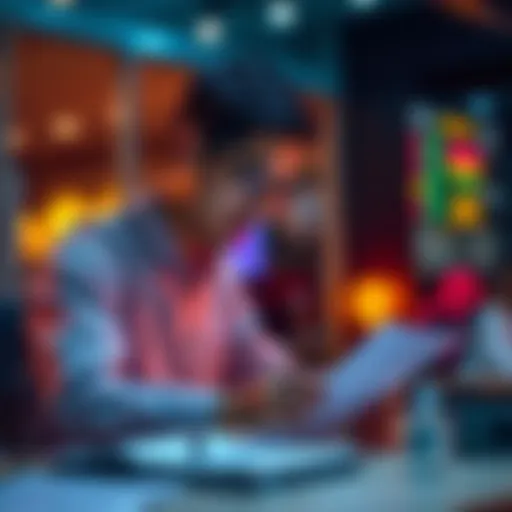 A candidate preparing for an AI engineer interview, reviewing questions and notes at a desk.