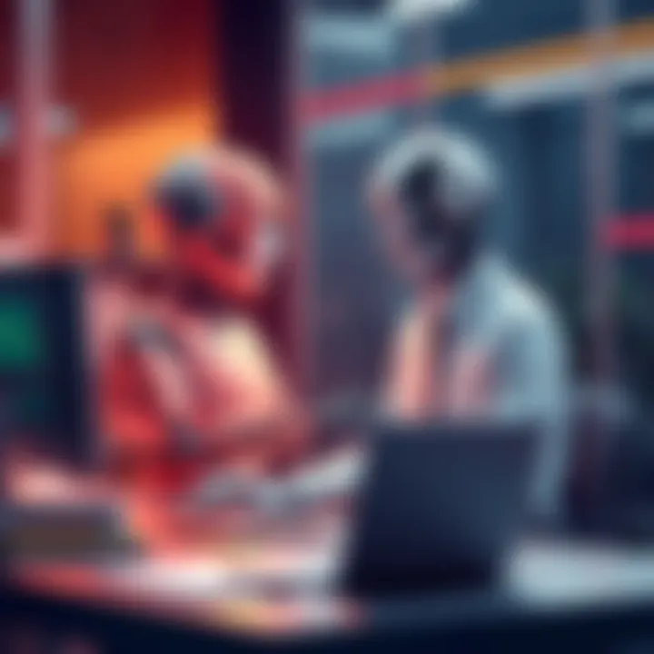 An illustration showing a robot and a human working together at a desk, symbolizing collaboration in the job market due to AI advancements.