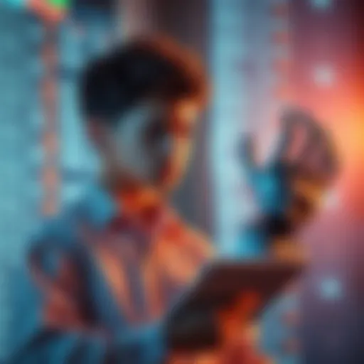 A worried young worker looks at job listings while a robotic arm reaches towards her, symbolizing AI influence on jobs.