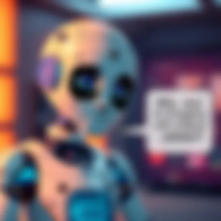 A cartoon robot with a confused expression trying to tell a joke, while a speech bubble shows an awkward punchline, representing AI's failure in humor