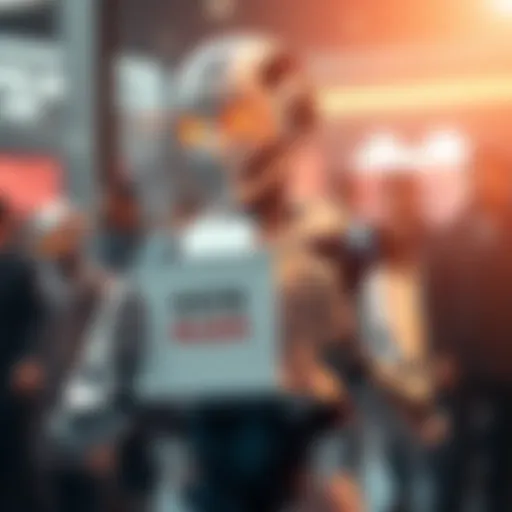 A futuristic robot holding a ballot box, symbolizing the concept of voting for an AI leader.