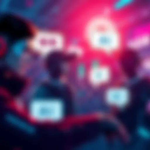 A graphic showing game characters with dialogue boxes and AI symbols, representing AI-assisted localization in video games.