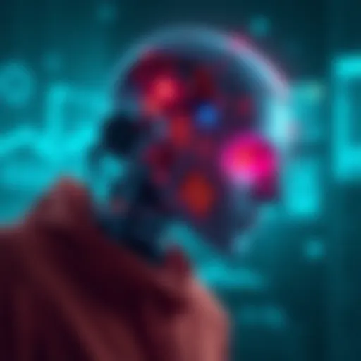 An illustration showing a robot with glowing eyes affecting a person's brain, symbolizing AI influence over decision-making.