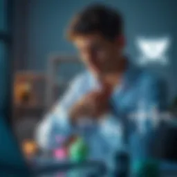 A worried person holding their chest, looking at a laptop with medical symbols, indicating doubts about AI health advice.