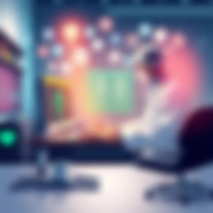An illustration showing a doctor using a computer with AI software for medical diagnosis, surrounded by health-related icons.