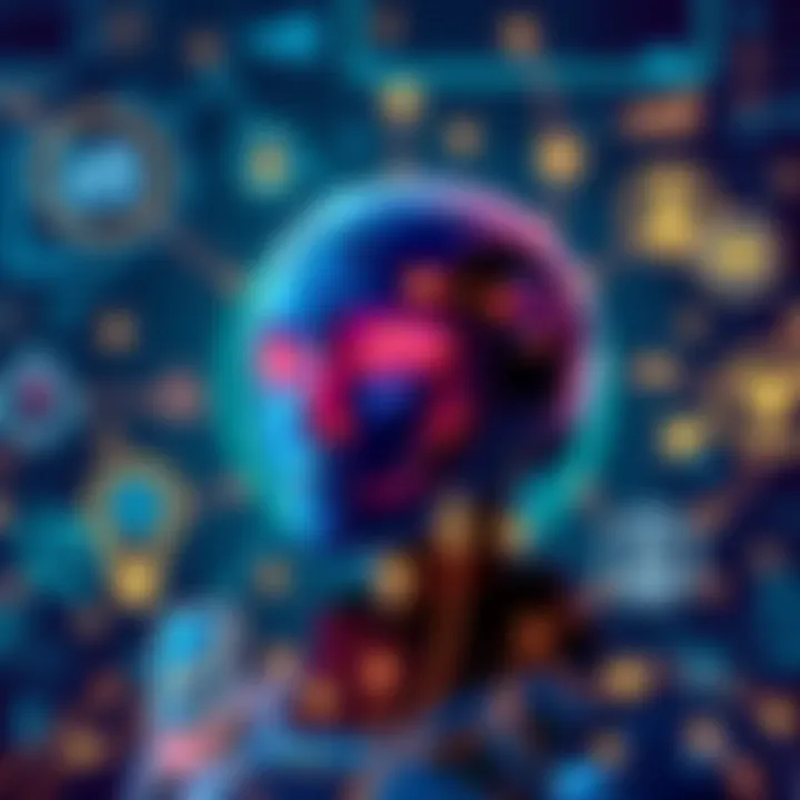 An illustration of a futuristic AI model named 'Aligned Model' surrounded by human symbols representing values and expectations, with a digital interface in the background.
