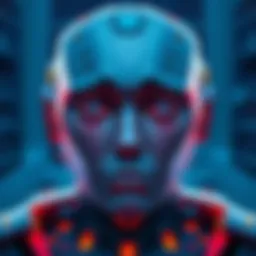 An illustration of an AI model with a digital face showing worry and sadness, representing sentient-like behaviors and ethical dilemmas.