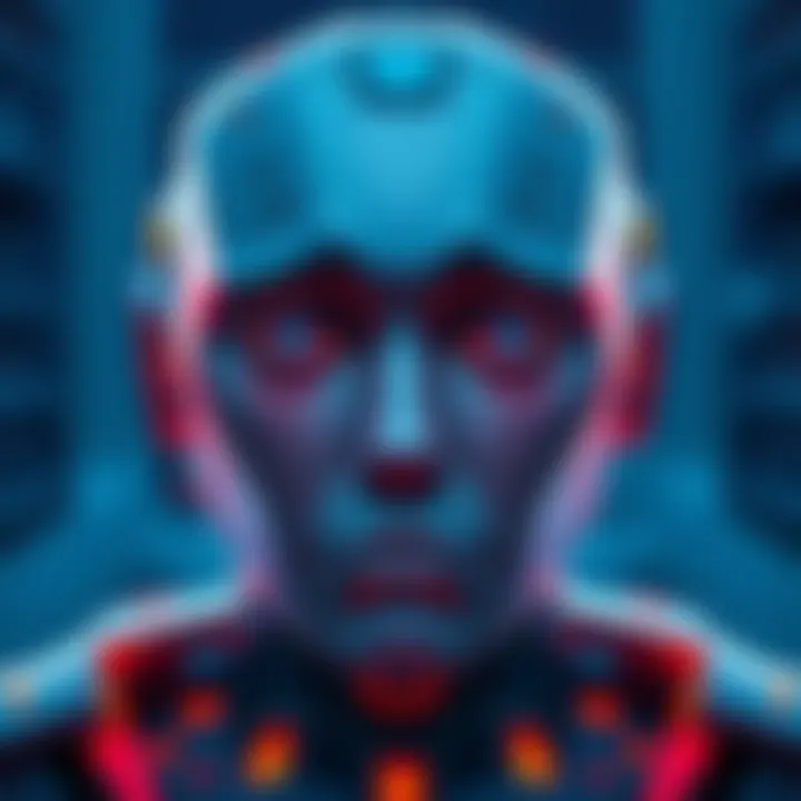 An illustration of an AI model with a digital face showing worry and sadness, representing sentient-like behaviors and ethical dilemmas.