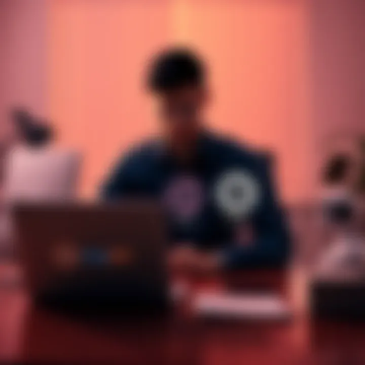 A person sitting at a desk with a laptop, comparing three different AI models represented by logos: ChatGPT, Claude, and Gemini.