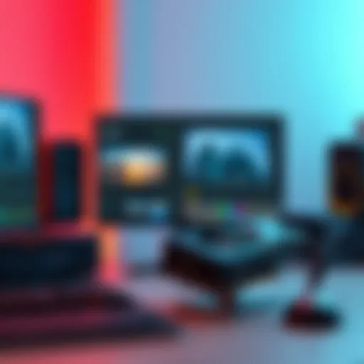A computer setup featuring an RTX 5070 Ti graphics card with AI model applications for video editing on the screen