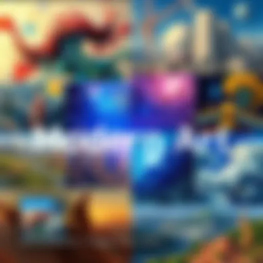 A collage of digital art created by AI alongside traditional paintings, showcasing the blend of technology and creativity in art.