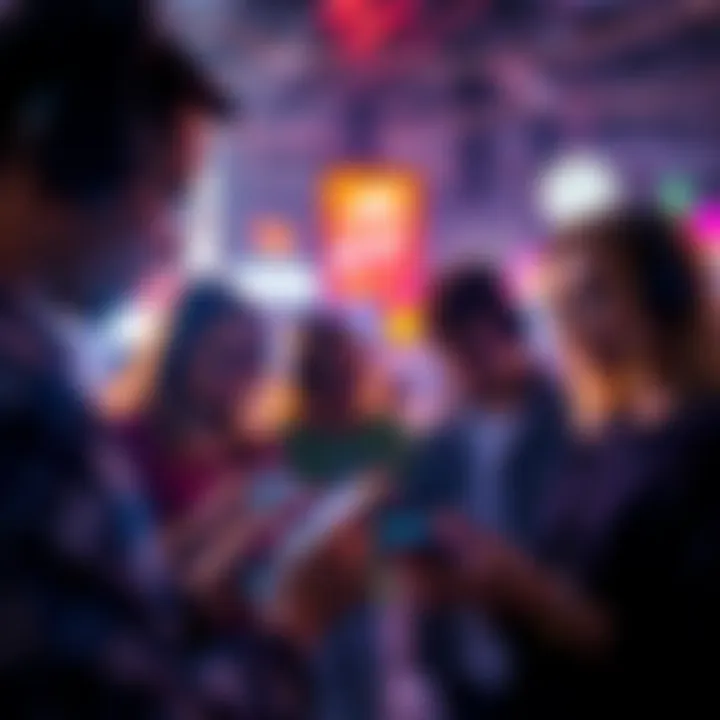 A group of people engaging with music on devices, illustrating the impact of AI-generated tracks versus human-made music.