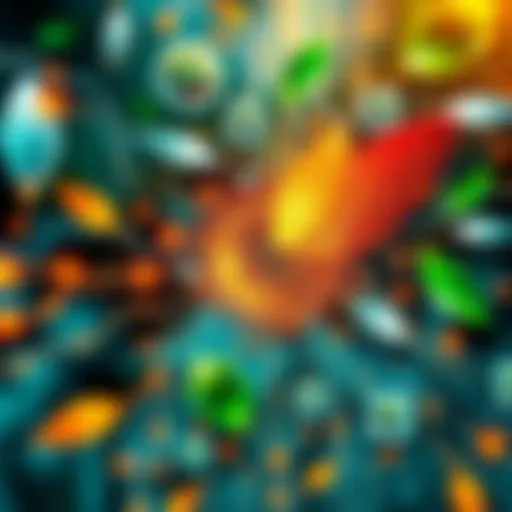 A visual representation of artificial intelligence intertwined with natural elements, showcasing patterns from nature like leaves and animal shapes merging with circuit designs.