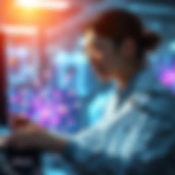 A physicist using AI technology to analyze particle interactions in a laboratory setting.