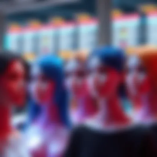 A graphic showing various AI personas based on different names, hair colors, and gender pronouns. Each persona reacts to emotional prompts with varying expressions.
