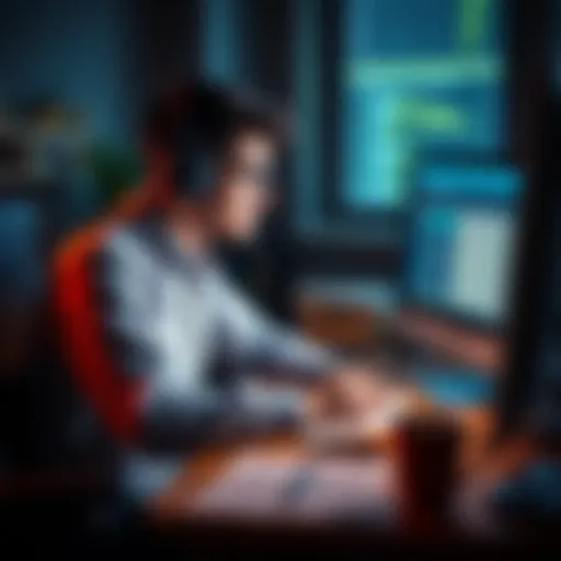 An AI PhD student working on a computer, developing a tool to manage life and academic responsibilities using Obsidian, surrounded by notes and a coffee cup.