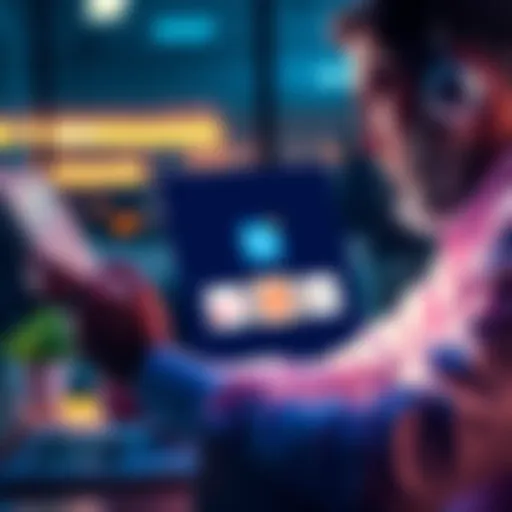 A business owner compares different AI phone receptionist services with a phone in hand, looking at a laptop with three service logos on the screen.