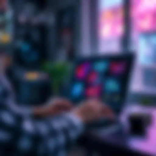 A person using an AI photo editing tool on a laptop, creating vibrant and unique visuals.