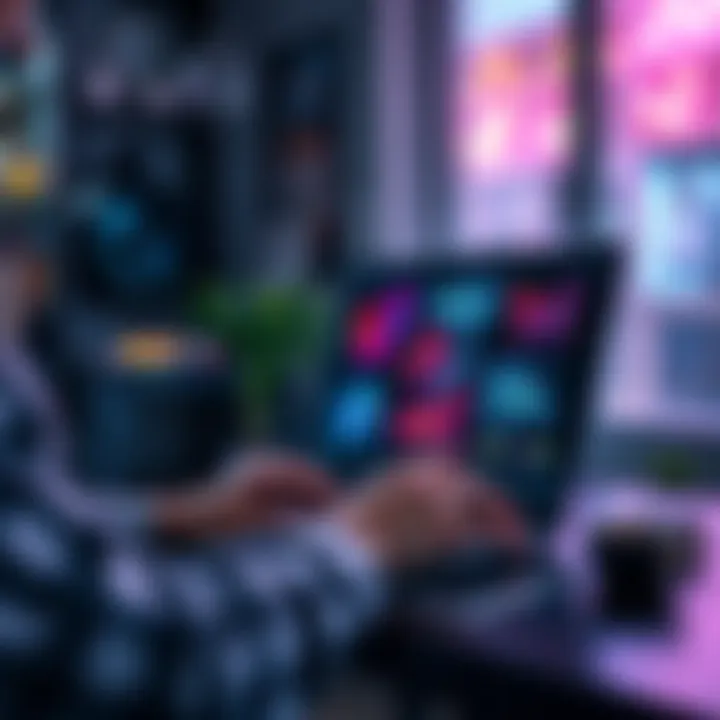 A person using an AI photo editing tool on a laptop, creating vibrant and unique visuals.