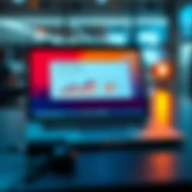 A laptop showing a PowerPoint slide created from a research paper, with graphs and summaries.