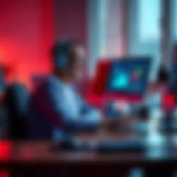 AI Productivity Boost A person sitting at a desk, using a laptop with AI tools on the screen, looking satisfied as tasks are completed quickly.