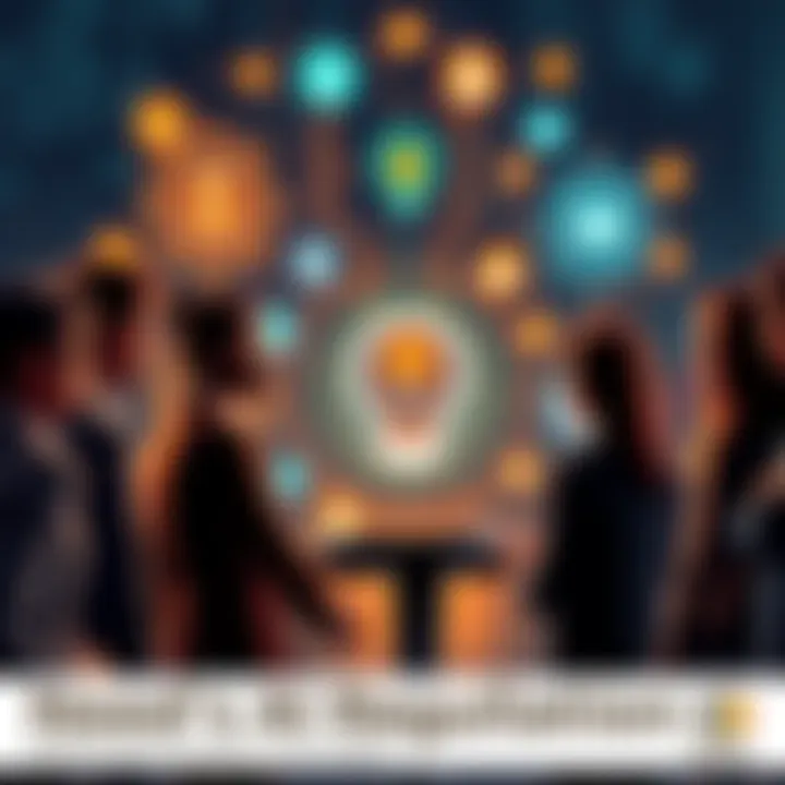 A diverse group of people discussing the need for AI regulations, surrounded by symbols of technology and safety measures.