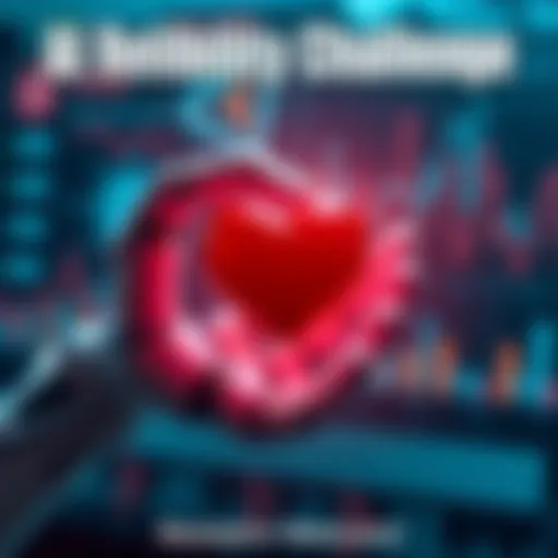 A close-up view of a robotic hand holding a heart symbol, representing healthcare and technology. The background includes graphs and data to highlight AI performance and reliability in critical sector...