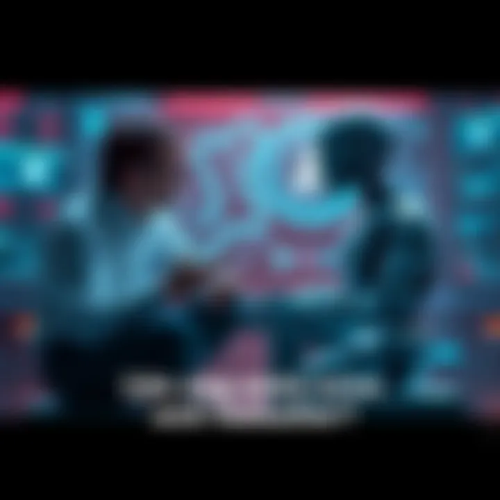 A researcher and an AI representation sit together, discussing concepts of consciousness and awareness, symbolizing the dialogue on AI's potential.