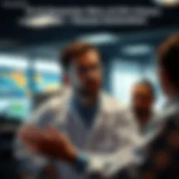 An AI researcher discussing risks of AI with colleagues in an office setting, showing concern on their face.