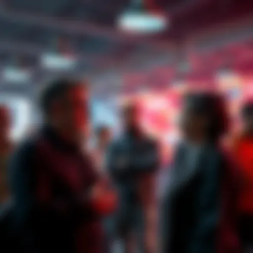 A group of people engaged in a serious discussion about the risks of AI, including job loss and misinformation.