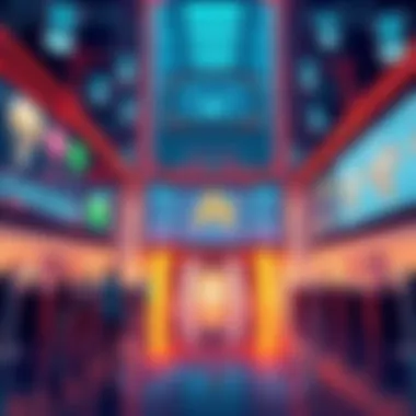 An illustration showing a futuristic corporate building with digital screens and robotic figures representing AI-run corporations in Argentina.