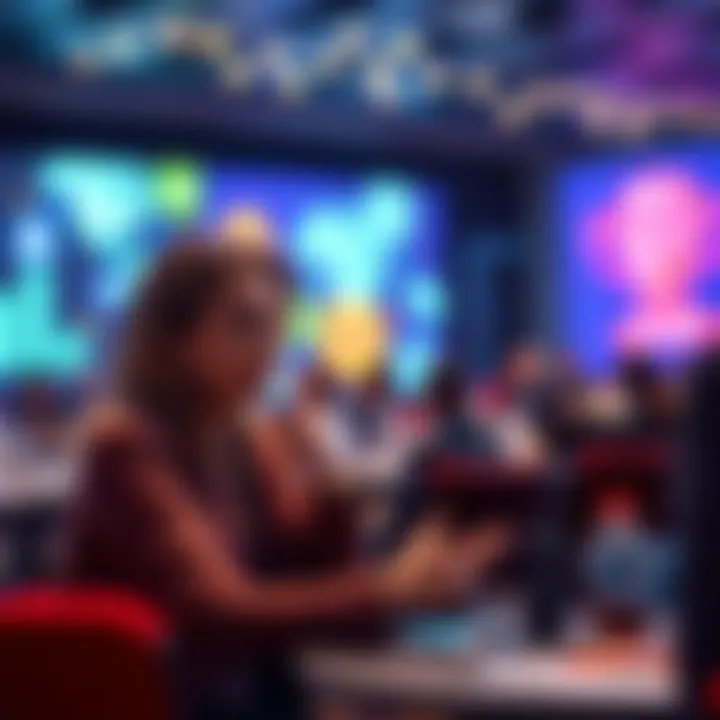 A thoughtful woman discussing AI risks at a conference, highlighting the need for clarity on AI consciousness issues.