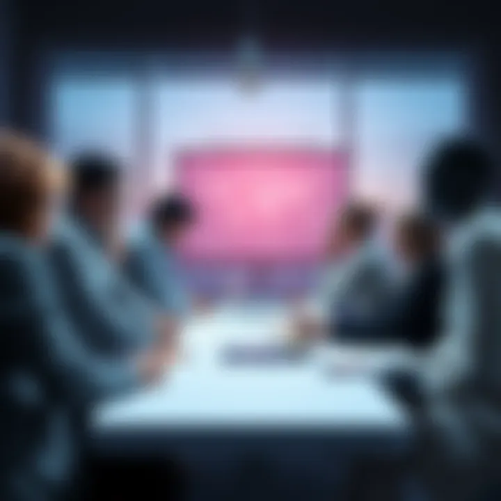 Group of people discussing AI safety with charts and notes in a meeting room
