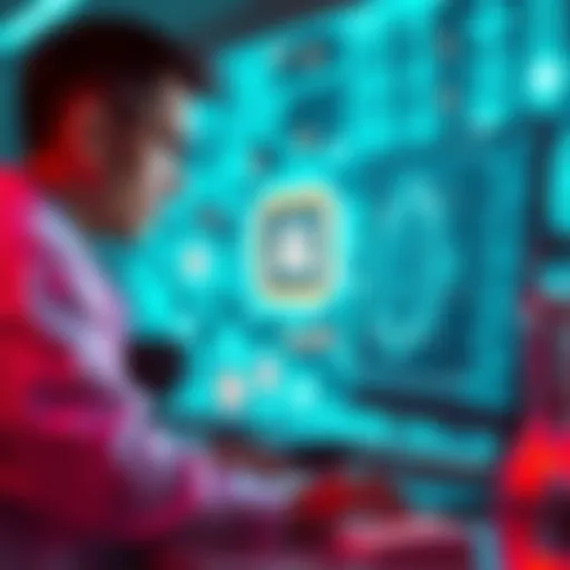 AI Taking Over Science Jobs A worried scientist looking at a computer screen with AI graphics, symbolizing job loss in scientific roles due to AI advancements.