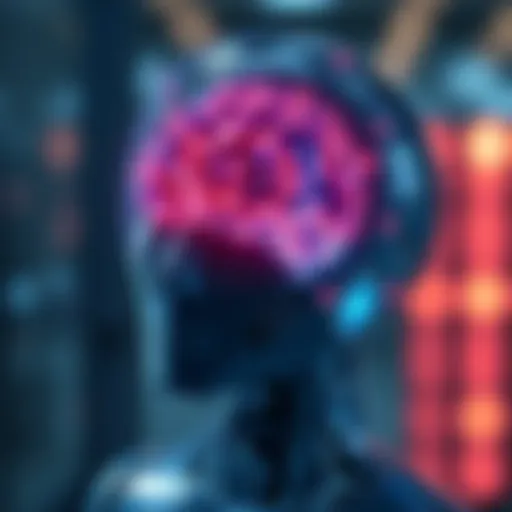 A robot displaying a digital brain with glowing connections, representing self-awareness in artificial intelligence.