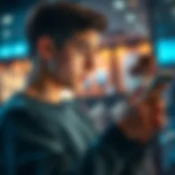 A person interacting with an AI shopping assistant on a smartphone, looking thoughtful about online shopping choices.